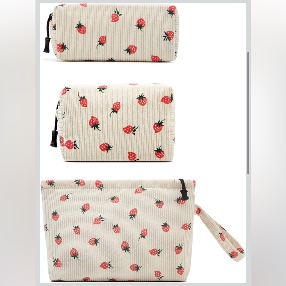 Strawberry Corduroy 3 piece Cosmetic Bags